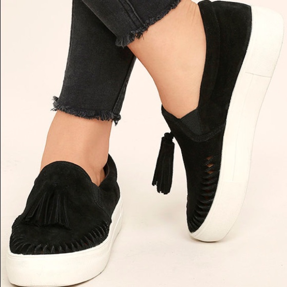 J Slides Aztec Black Suede Leather Slip-On’s